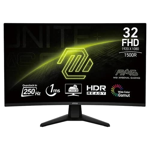 MSI MAG 32C6X Curved Gaming Monitor, 32" Inch, VA display, Curve 1500R, 250Hz(OC) Refresh Rate, Adaptive-Sync, HDR Support, Black | 9S6-3DD41M-018