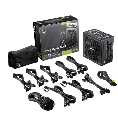 MSI MAG A1000GL PCIE5 Power Supply, 1000W Power, ATX 3.1 Ready, Native Dual-Color PCIe CEM 5.1 Connector, Supports NVIDIA GeForce RTX 40 Series, LLC Half Bridge Topology