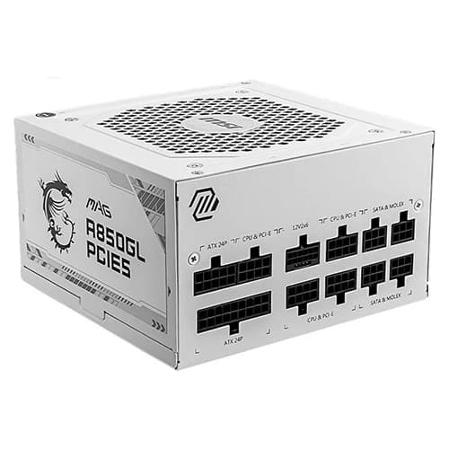 MSI MAG A850GL PCIE5 Power Supply White, Intel ATX12V Version 3.0, 120mm Cooling Fan, 80 Plus Gold Efficiency Rating, 4 x PCIe 6+2-Pin Connectors, 8 x SATA Connectors thumbnail 4