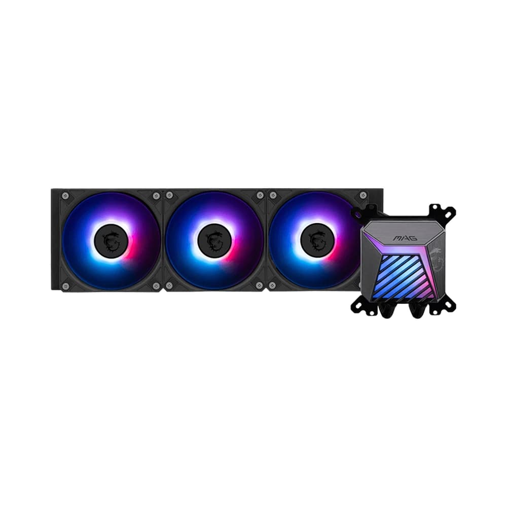 MSI MAG CORELIQUID A15 360 Liquid Cooler, 360mm Radiator, 3x 120mm Pre-installed Fans, 2050 RPM Fan Speed, 64.89 CFM Fan Airflow, Fan Rifle Bearing