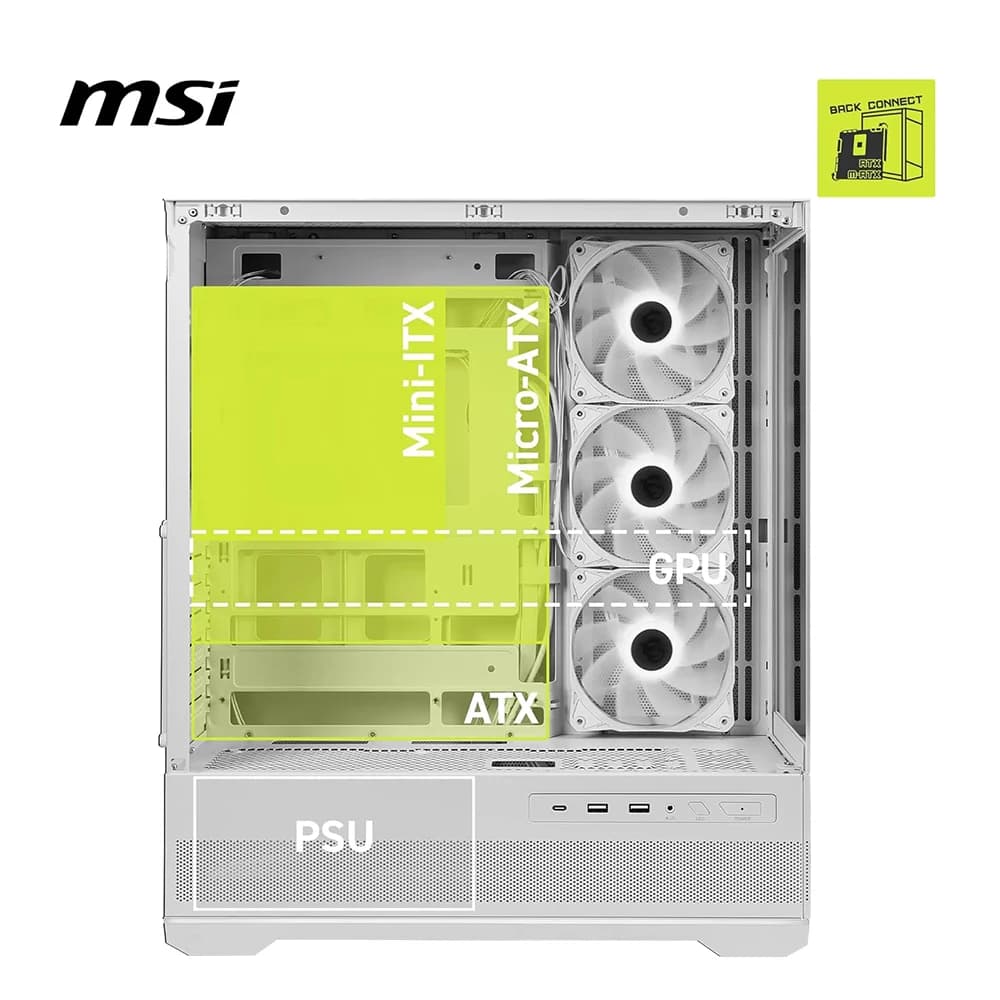 MSI MAG MAG PANO 110R PZ PC Case White, Mid Tower, 4x aRGB Pre-Installed Fan, Up to 360mm Radiator, 10x Fan Support, ATX thumbnail 3
