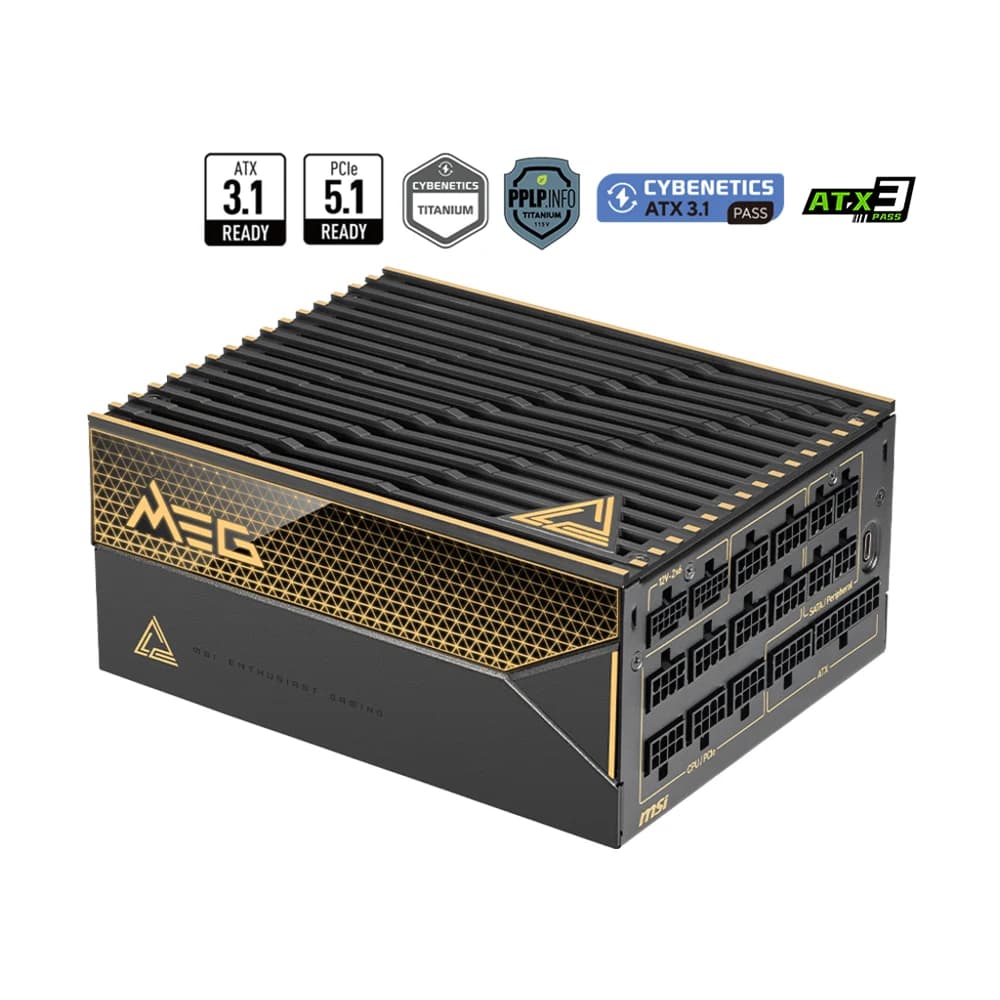 MSI MEG Ai1600T PCIE5 Power Supply, 80 PLUS Titanium, 1600W, Fully Modular, 135mm Fan Size, PCI-E 5.1, Double Ball Bearing thumbnail 2