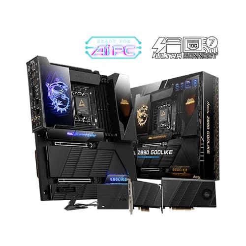 MSI MEG Z890 GODLIKE Motherboard, Intel Core Ultra Processors, Intel Z890 Chipset, 256GB Memory, 4x DDR5 UDIMM, 2x PCI-E x16 slot, E-ATX Form Factor