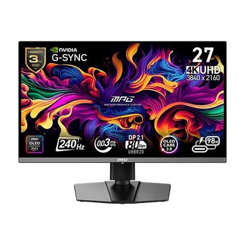 MSI MPG 272URX QD-OLED Gaming Monitor, 26.5-Inch 4K 240Hz, 0.03ms, HDMI 2.1, DisplayPort 2.1a, USB-C 98W