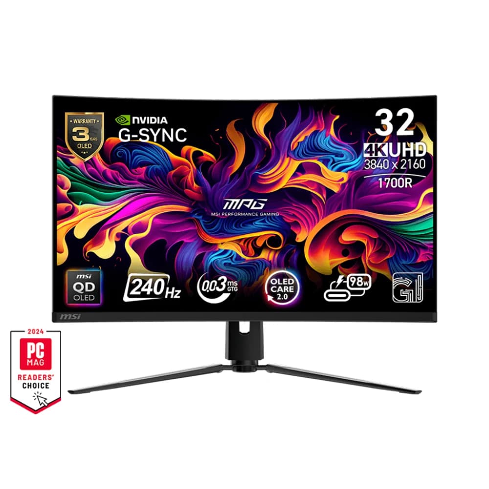MSI MPG 321CURX Gaming Monitor, 32" QD-OLED Display, 240Hz Refresh Rate, 0.03ms (GtG) Response Time, G-Sync Compatible
