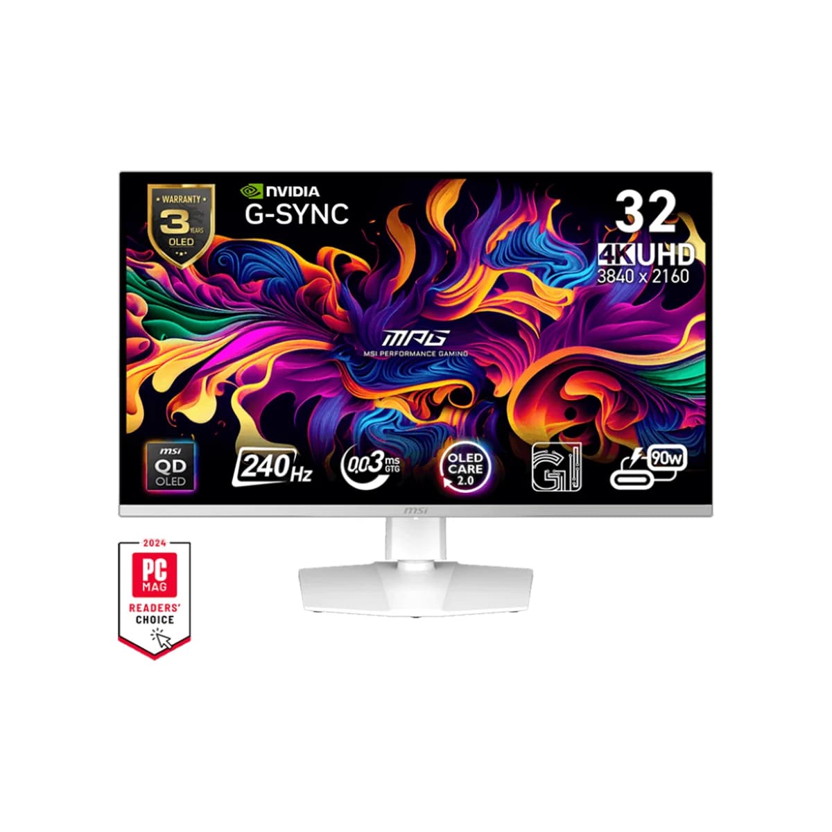 MSI MPG 321URXW QD-OLED 32-inch Gaming Monitor, 240Hz refresh rate, 0.03ms(GtG) response time, G-Sync Compatible