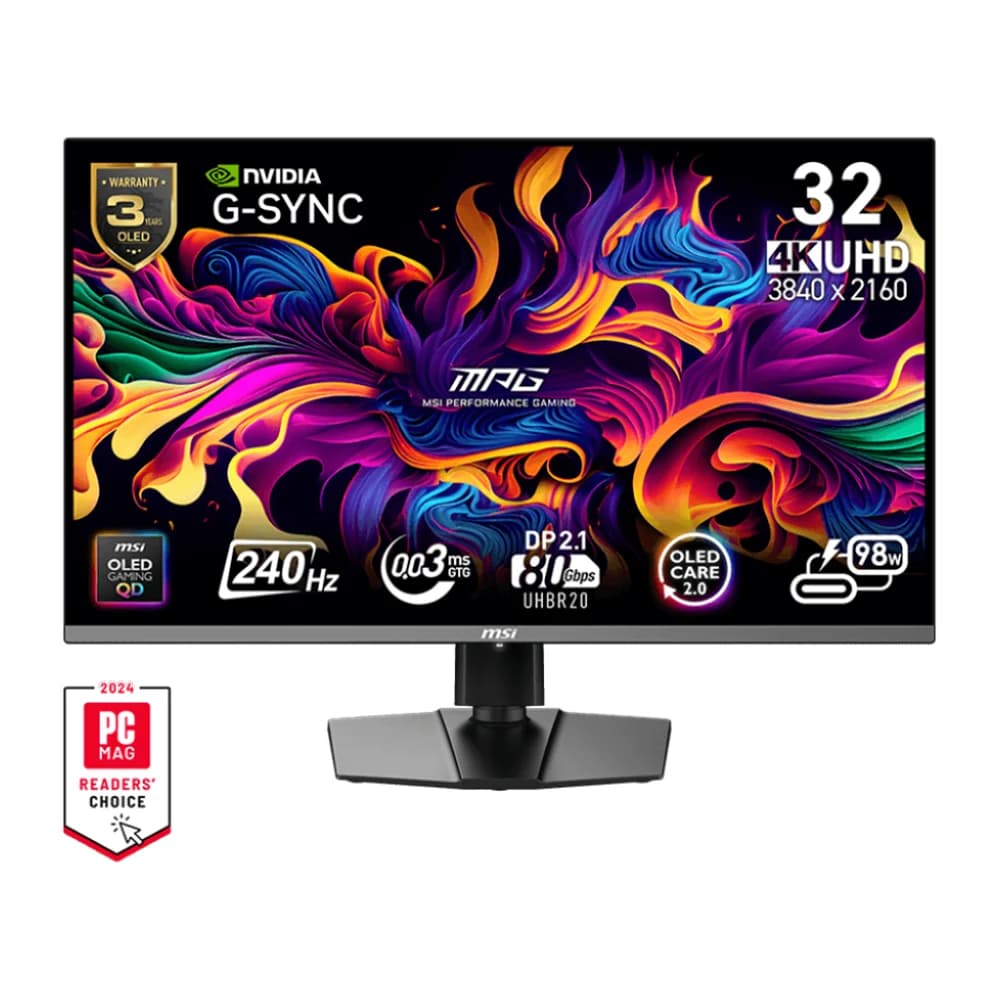 MSI MPG 322URX Gaming Monitor, 32" QD-OLED Display, 4K UHD Resolution, 240Hz Refresh Rate, 0.03ms (GtG) Response Time, NVIDIA G-Sync Compatible, 1.07b Color Display