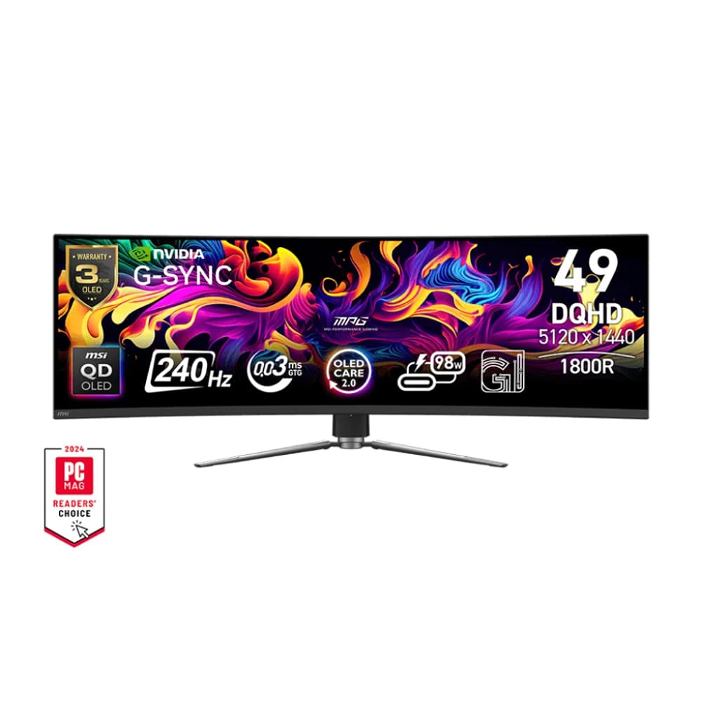 MSI MPG 491CQPX QD-OLED Gaming Monitor, Curve 1800R, 240Hz, 0.03ms (GtG), G-Sync