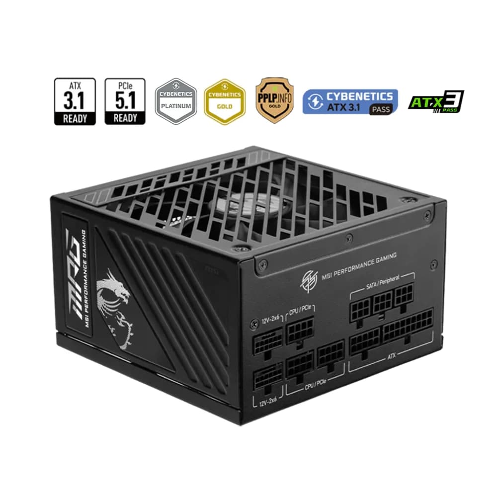 MSI MPG A1250GS PCIE5 Power Supply, ATX 3.1, PCIe 5.1 & Dual Native 12V-2x6 Ports