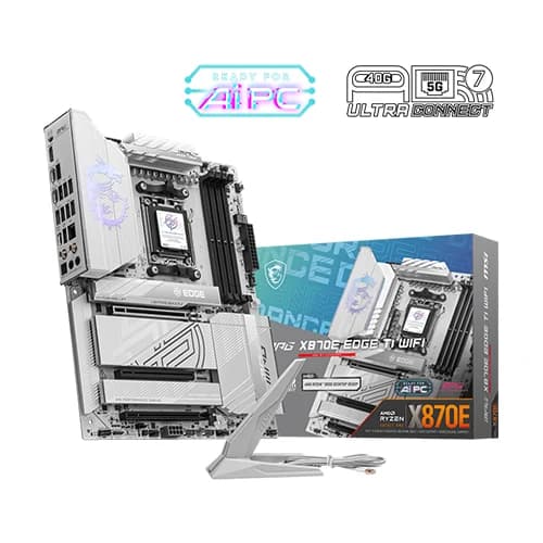 MSI MPG X870E EDGE TI WIFI Motherboard, AMD X870E Chipset, 256GB Memory, 4x DDR5 UDIMM, 3x PCI-E x16 slot, ATX Form Factor