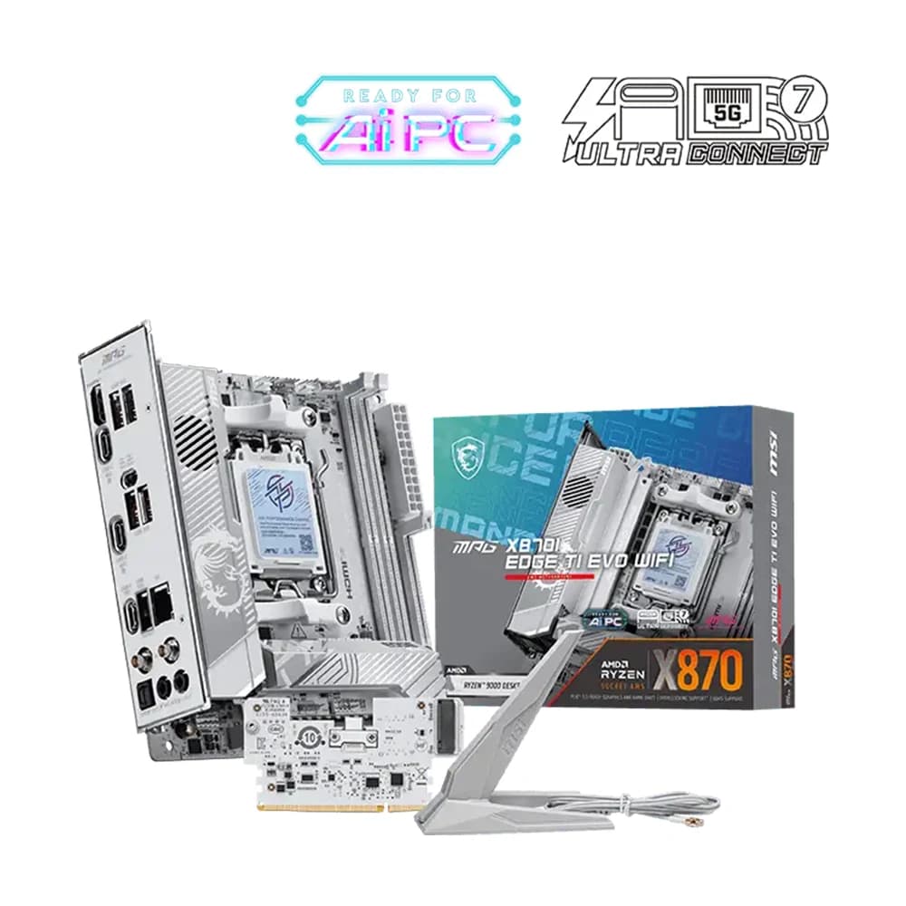 MSI MPG X870I EDGE TI EVO WIFI Motherboard, Chipset AMD X870, 2x DDR5, 128GB, 1x PCI-E x16 slot, Mini-ITX