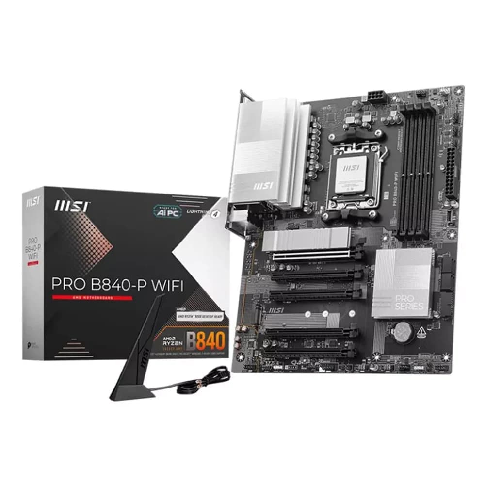MSI Pro B840-P WiFi AM5 ATX Motherboard, AMD B840 Chipset, 4x DDR5 UDIMM Slot, Up to 256GB Max Memory, 5x PCI-E x16 Slots, 2x M.2 Slots, WiFi & BT Connectivity