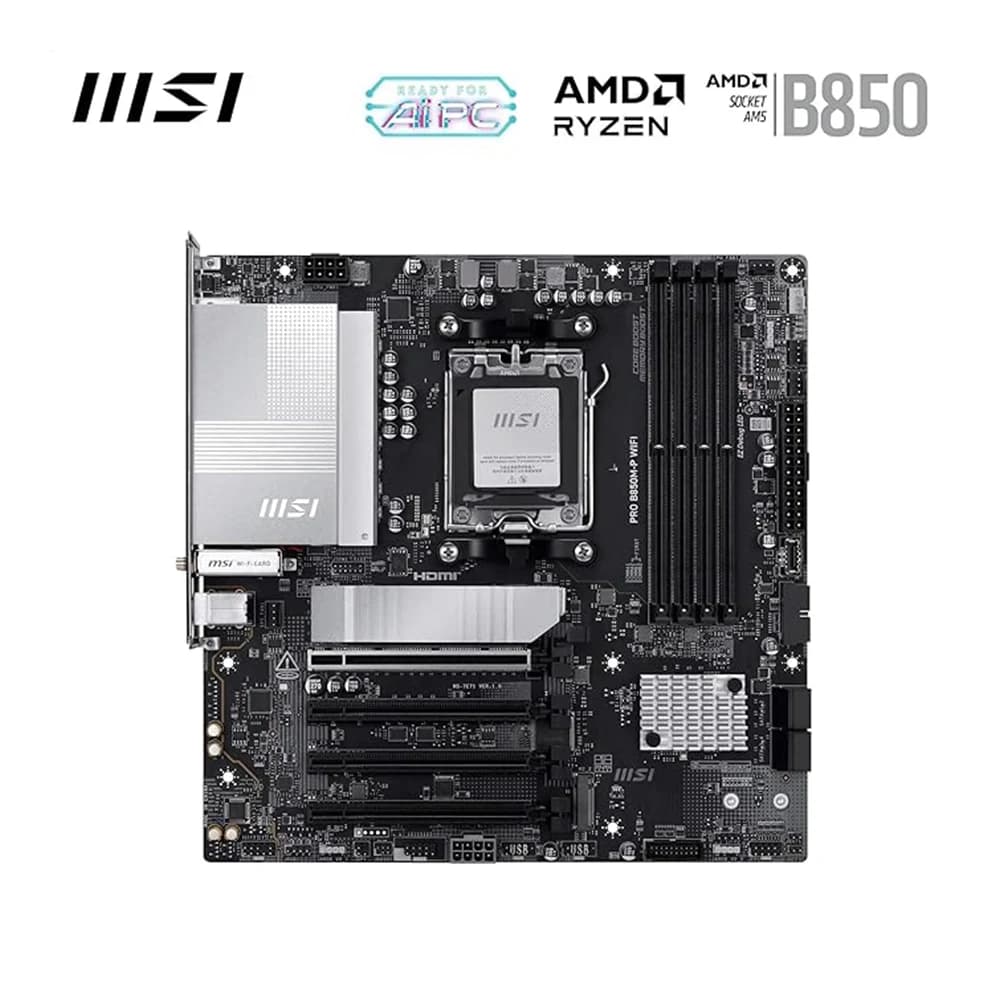 MSI PRO B850M-P WiFi Motherboard, ATX - Supports AMD Ryzen 9000/8000 / 7000 Processors, AM5 - DDR5 Memory Boost (8200+ MT/s OC), PCIe 5.0 x16 & 4.0 x16, M.2 Gen5, Wi-Fi 7, 5G LAN thumbnail 2