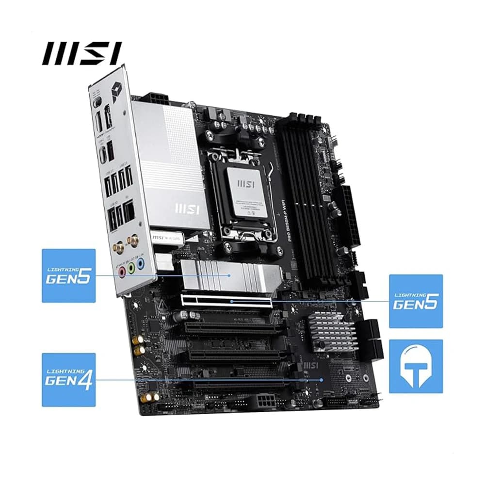 MSI PRO B850M-P WiFi Motherboard, ATX - Supports AMD Ryzen 9000/8000 / 7000 Processors, AM5 - DDR5 Memory Boost (8200+ MT/s OC), PCIe 5.0 x16 & 4.0 x16, M.2 Gen5, Wi-Fi 7, 5G LAN thumbnail 3