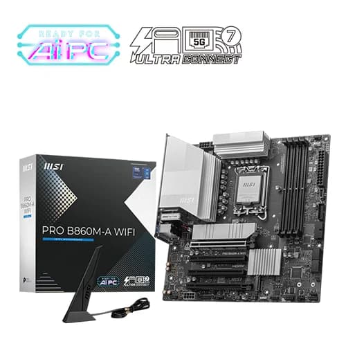MSI PRO B860M-A WIFI Motherboard, Intel Core Ultra Processors, Intel B860 Chipset, 256GB Memory, 4x DDR5 UDIMM, 4x PCI-E x16 slot, mATX Form Factor