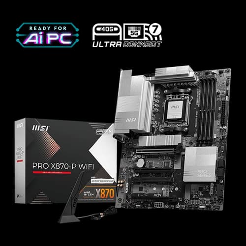 MSI PRO X870-P WIFI DDR5 ATX Motherboard, AM5 Socket, 4x PCI-E x16 slots,  PCI_E1 Gen PCIe 5.0, Realtek ALC897, 8126VB 5G LAN, Wi-Fi 7, Bluetooth 5.4, AI Ready | 911-7E47-001