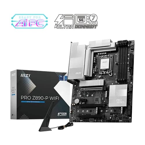 MSI PRO Z890-P WIFI Motherboard, Intel Core Ultra Processors, Intel Z890 Chipset, 256GB Memory, 4x DDR5 UDIMM, 3x PCI-E x16 slot, ATX Form Factor