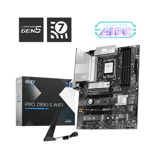MSI PRO Z890-S WIFI Motherboard, Intel Core Ultra Processors, Intel Z890 Chipset, 256GB Memory, 4x DDR5 UDIMM, 4x PCI-E x16 slot, ATX Form Factor