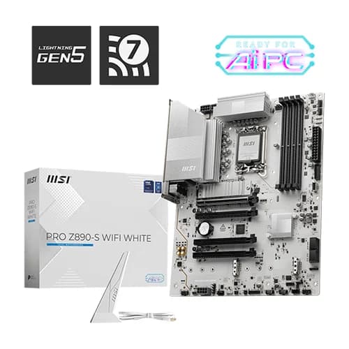MSI PRO Z890-S WIFI WHITE Motherboard, Intel Core Ultra Processors, Intel Z890 Chipset, 256GB Memory, 4x DDR5 UDIMM, 4x PCI-E x16 slot, ATX Form Factor
