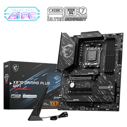MSI X870 GAMING PLUS WIFI Motherboard, AMD X870 Chipset, 4x DDR5 UDIMM, 1x HDMI | 911-7E47-005