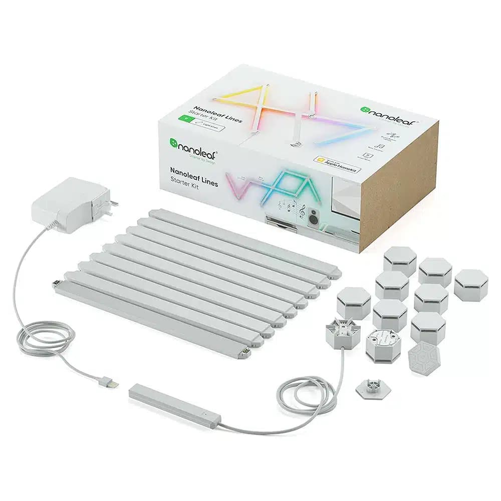 Nanoleaf Lines Starter Kit 9 Packs White, 9 Smart Light Bars LED RGBW, Backlit Modular, Colour Changing Wall Lights, Music & Screen Sync, Works with Alexa Google Assistant