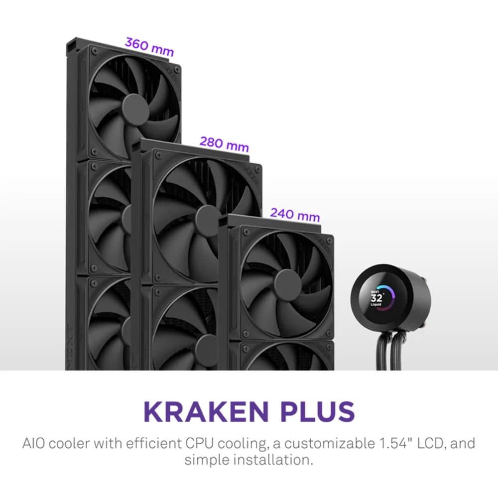 NZXT Kraken Plus 240 Liquid Cooler, AMD & Intel, RGB fans, LCD display, Turbine pump, Fluid Dynamic Bearing thumbnail 2