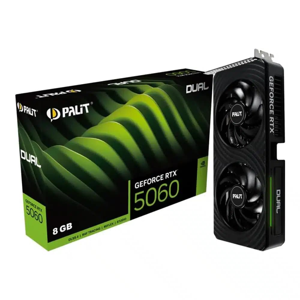 Palit GeForce RTX 5060 Dual Graphics Card, 8GB GDDR7 128-Bits Memory, 2497 MHz Boost Clock, 28 Gbps Memory Clock, 3840 CUDA Cores, PCI-Express 5.0