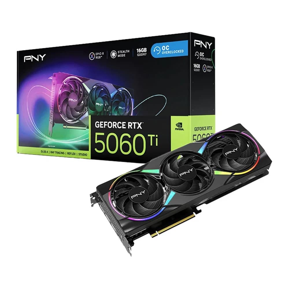 PNY GeForce RTX 5060 Ti 16GB Graphic Card, Cores 4608, 16GB GDDR7, Tri Fan, GeForce VR Ready