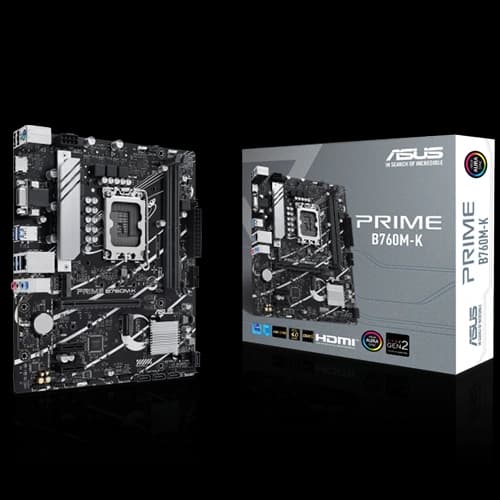 ASUS Prime B760M-K DDR5 Motherboard, Dual PCIe 4.0 M.2 Slots, Realtek 2.5Gb Ethernet, SATA 6 Gbps, Front USB 3.2 Gen 1 and Aura Sync