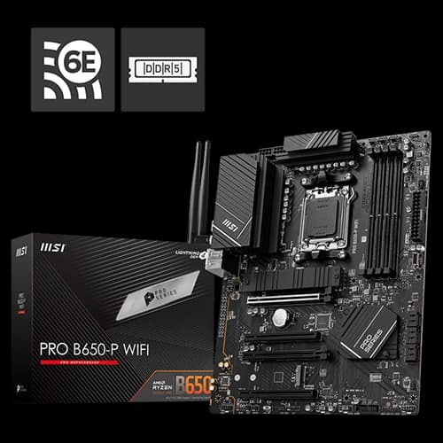 MSI Pro B650-P Wifi Motherboard, AMD B650 Chipset, 4x DDR5, 192GB Memory, PCIe 4.0, AMD Multi-GPU Support, Wifi 6E, 4x EZ Debug LED | 911-7D78-001