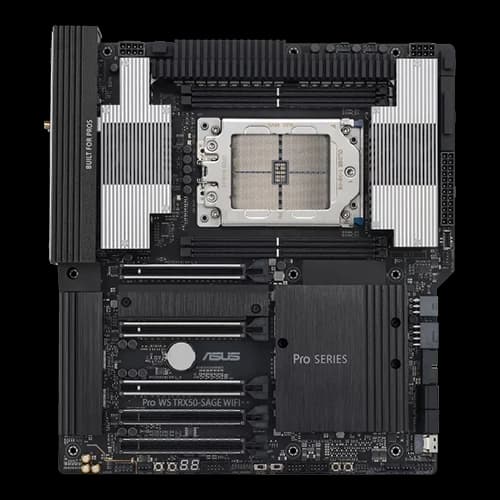 ASUS Pro WS TRX50-SAGE WIFI AMD TR5 CEB workstation motherboard, robust 36 power-stage design, PCIe 5.0 x 16, 1TB Max Memory, PCIe 5.0 M.2, Wi-Fi 7, 10 Gb and 2.5 Gb LAN, multi-GPU support thumbnail 3