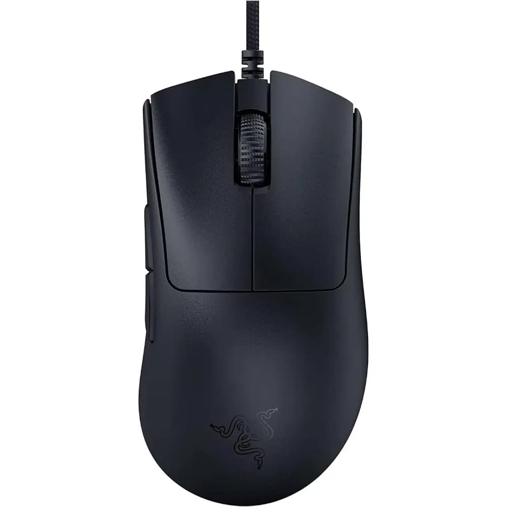 Razer DeathAdder V3 wired gaming mouse with Focus Pro 30K sensor, Gen-3 optical switches, 8KHz HyperPolling, 59g lightweight design and 6 programmable buttons.