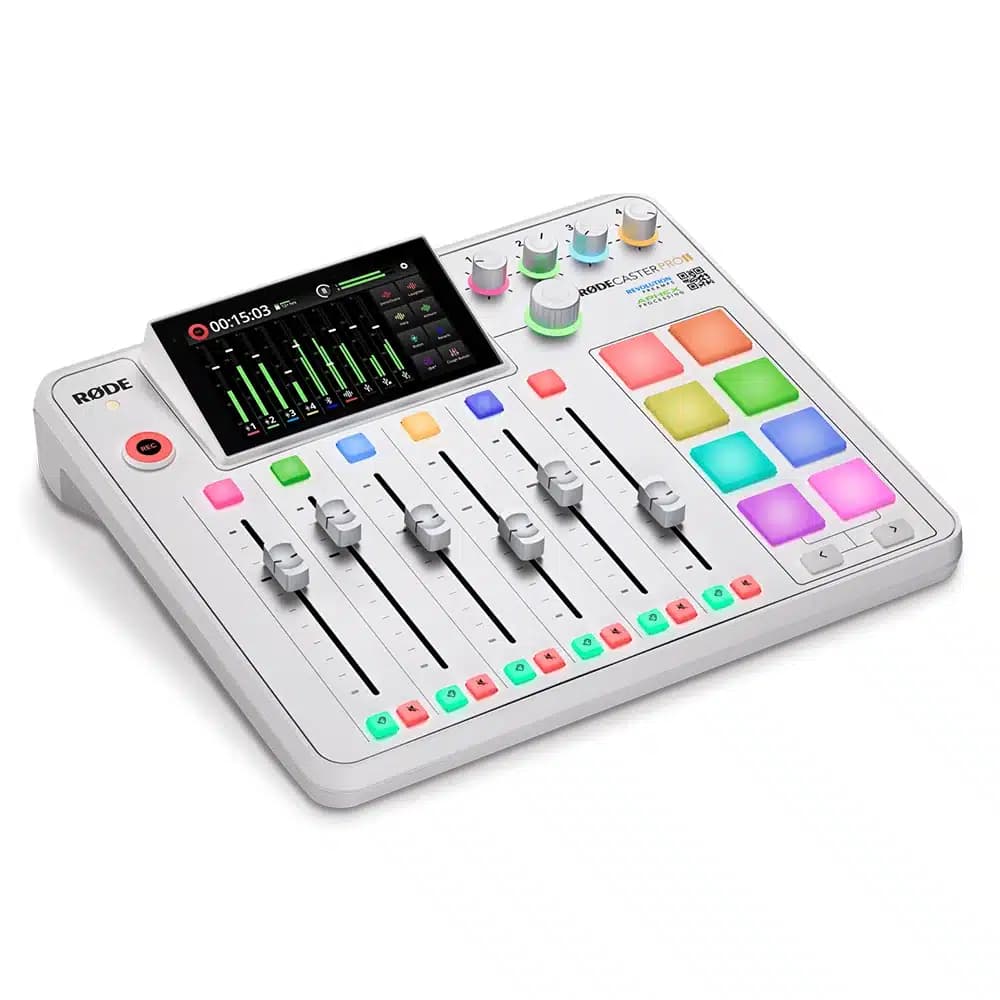 RODECaster Pro II Streaming Mixer White, SMART Pads, 4 Mic Inputs, Dual USB-C, Bluetooth, HD Touchscreen, APHEX Processing thumbnail 2
