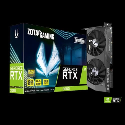 ZOTAC GeForce RTX 3050 Twin Edge 8GB GDDR6 Graphics Card | ZT-A30500E-10M, 2560 CUDA cores, 128-bit Memory Bus, 14 Gbps Memory Clock, Supports 4K 120Hz HDR, 8K 60Hz HDR