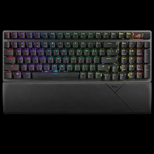 ASUS ROG Strix Scope II 96 Wireless gaming keyboard, tri-mode connection, streamer hotkeys, multifunction controls, ROG Omni Receiver, hot-swappable pre-lubed ROG NX Snow & Storm mechanical switches