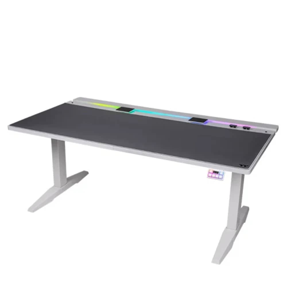Thermaltake G700 RGB Gaming Desk White, Adjustable Height, Anti-collision Safety Sensor, Dynamic Screen Glide, RGB Lighting Strip, Full-Sized Mouse Pad