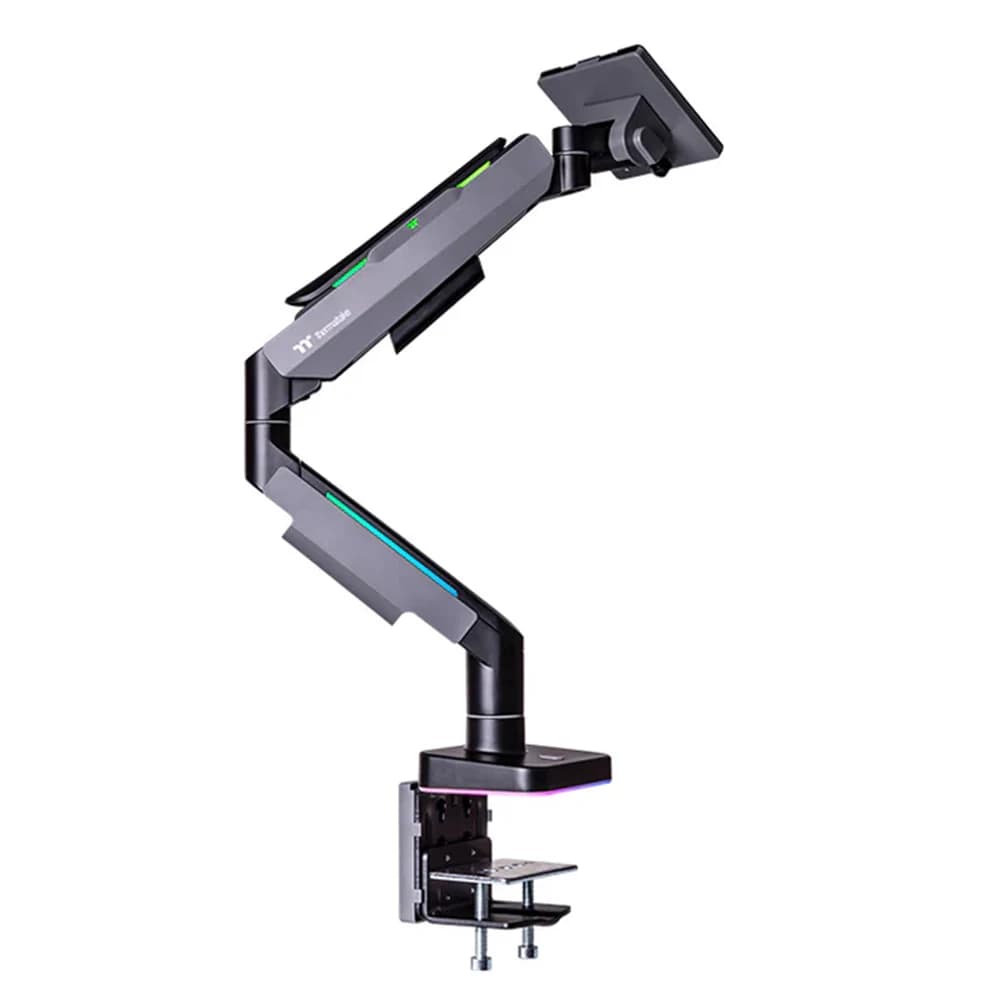 Thermaltake Single RGB Monitor Arm Gray, up to 49 inches and 44 lbs Screen, 100 x 100 mm VESA Compatible, Wide Rage Movements