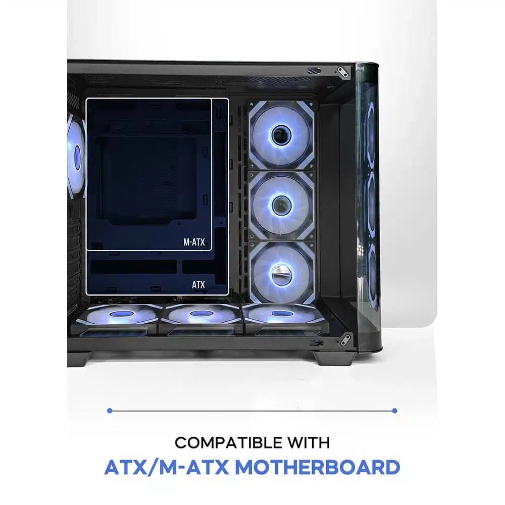 Tortox Curvo ATX PC Case Black, 7x Pre Installed 120MM ARGB PWM Fans, 360mm Radiator Support, 10x 120mm Fan Support, 7 Expansion Slots, USB Type-C Port, 0.7MM SPCC Material thumbnail 2