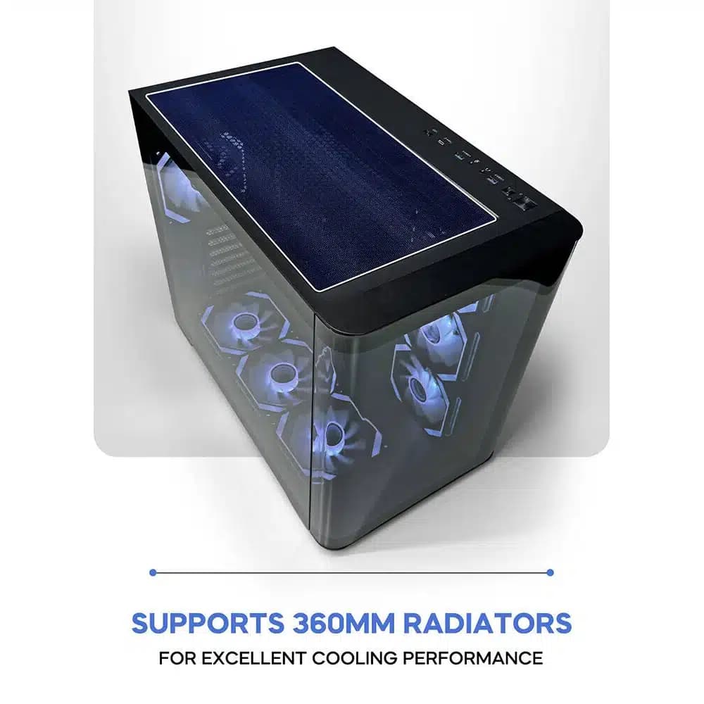 Tortox Curvo ATX PC Case Black, 7x Pre Installed 120MM ARGB PWM Fans, 360mm Radiator Support, 10x 120mm Fan Support, 7 Expansion Slots, USB Type-C Port, 0.7MM SPCC Material thumbnail 3