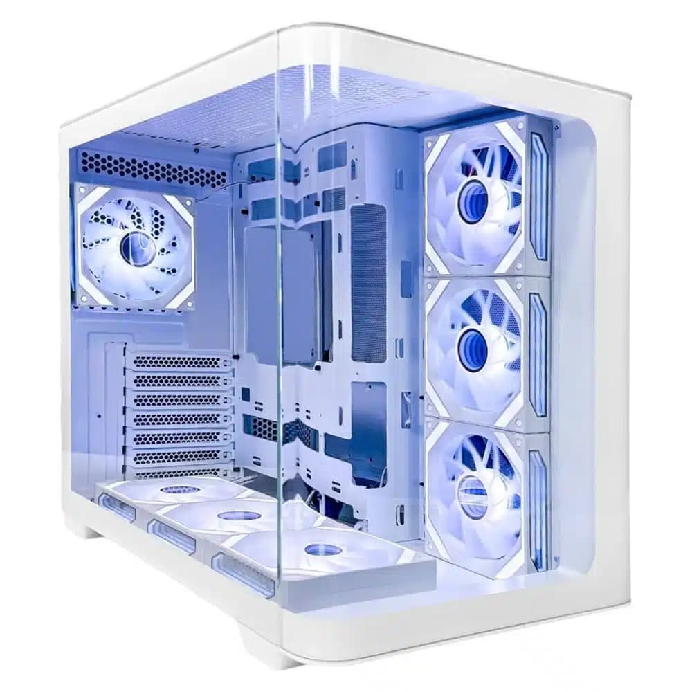 Tortox Curvo ATX PC Case White, 7x Pre Installed 120MM ARGB PWM Fans, 360mm Radiator Support, 10x 120mm Fan Support, 7 Expansion Slots, USB Type-C Port, 0.7MM SPCC Material