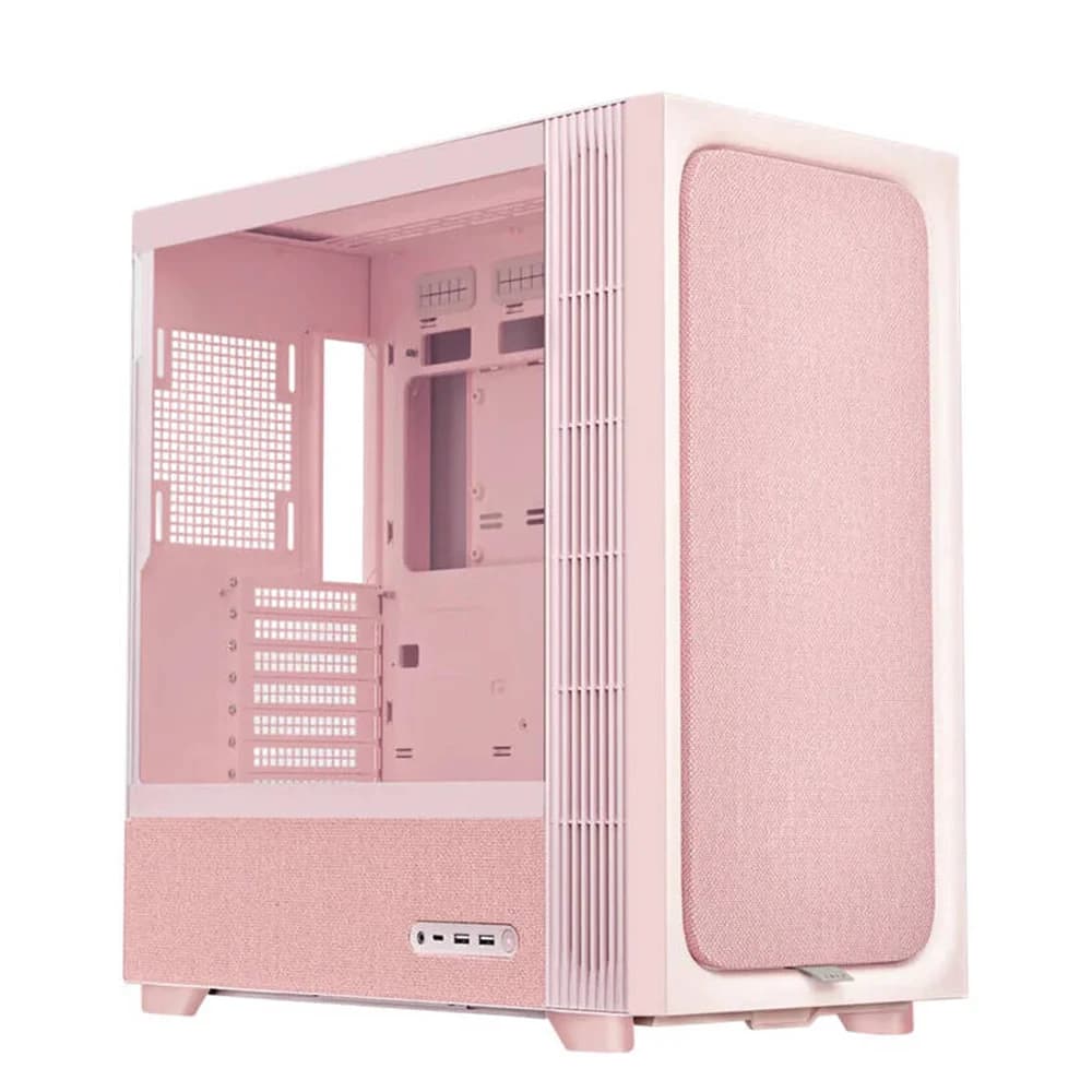 TRYX FLOVA F50 Mid-Tower PC Case Pink, Supports 360mm Radiator, 3x 120mm Pre-Installed Cross Flow Fan, Innovative Crossflow Cooling System, Fabric Mesh, Tempered Glass Panel