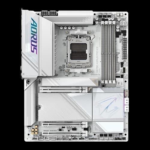 Gigabyte X870E AORUS PRO ICE Motherboard, AMD X870E Chipset, AMD Socket AM5, 4 x DDR5 DIMM Sockets up to 256 GB, Realtek 2.5GbE LAN chip, Wi-Fi 7 | QCNCM865 thumbnail 2