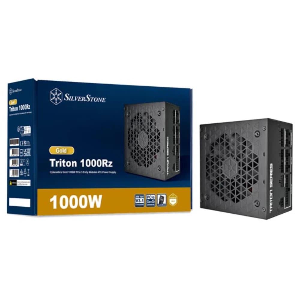 SilverStone Triton 1000Rz 1000W Black Fully Modular Power Supply, Cybenetics Gold, ATX 3.1, PCIe 5.0, 12V-2x6 Connector, 120mm FDB Fan