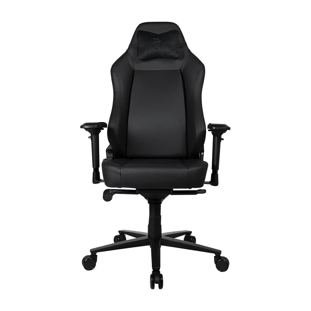 Arozzi Primo Full premium Leather Gaming Chair Black, Velour Neck Pillow, 100% Full Italian Leather, Aluminum Base