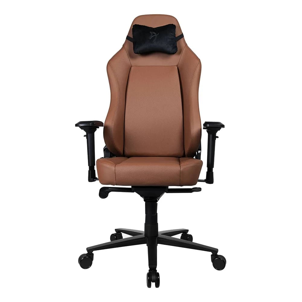 Arozzi Primo Full premium Leather Gaming Chair Brown, Velour Neck Pillow, 100% Full Italian Leather, Aluminum Base