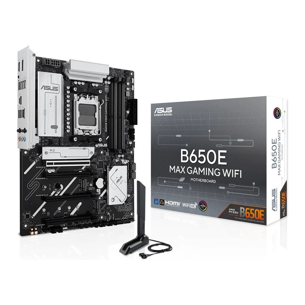 ASUS B650E Max Gaming WiFi AM5 ATX Motherboard, AMD B650 Chipset, 4x DIMM DDR5 Slots, Up to 256GB Max Memory, PCIe 5.0 x16, 3x M.2 Slots, Wi-Fi 6E & Bluetooth v5.3