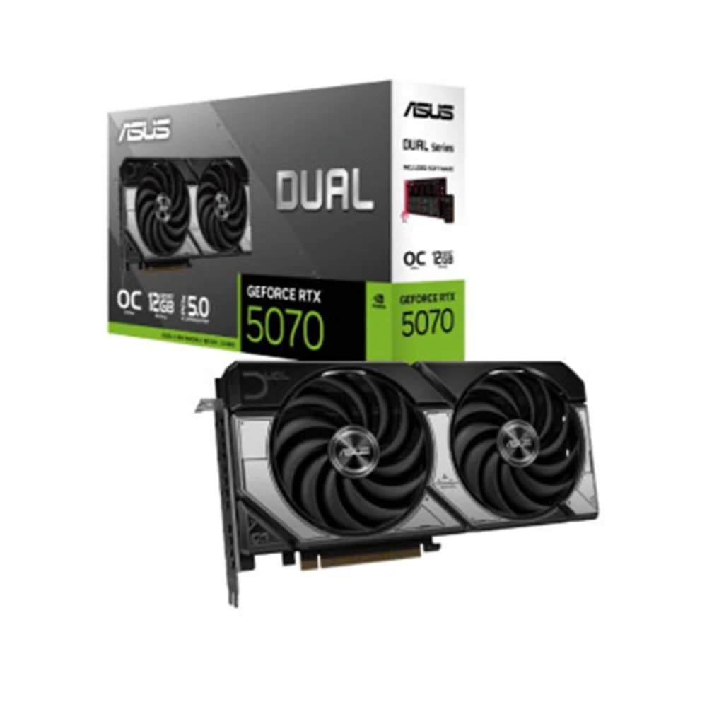 ASUS Dual GeForce RTX 5070 12GB GDDR7 OC Edition Graphics Card, SFF Ready, 6144 Cuda Core, 2542 MHz Engine Clock, 1x 16-pin, 2.53 Slot, PCI Express 5.0