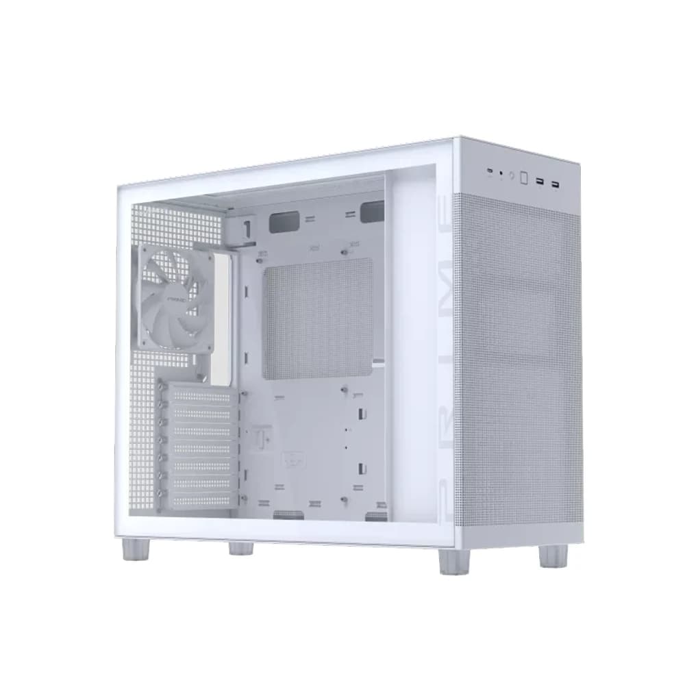 ASUS Prime AP303 Tempered Glass Computer Case White, 1x 120mm Pre-Installed Fan, Up to 360mm Radiator Support & 4x 120mm Fan Support, Quasi-Filter Mesh Panels