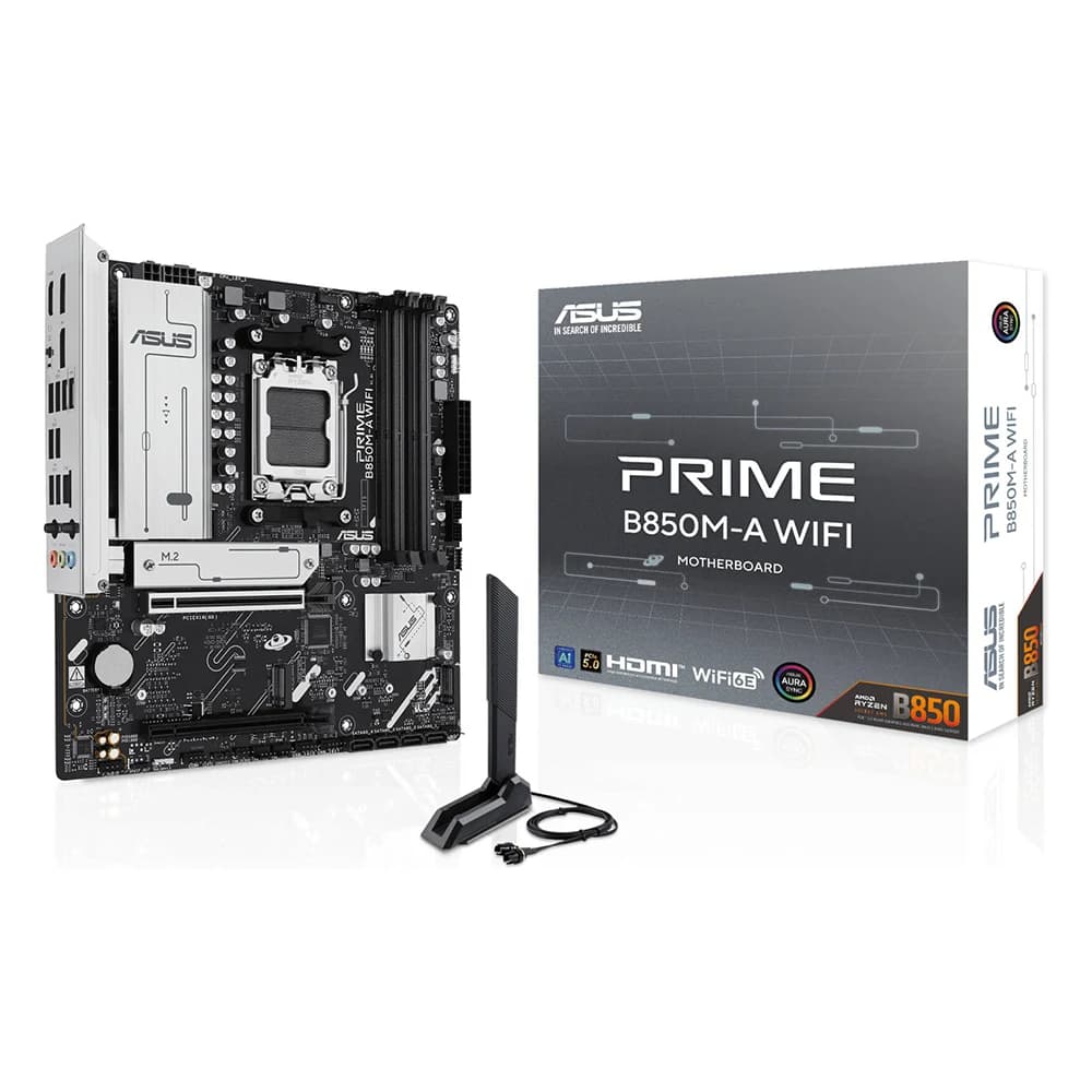 ASUS PRIME B850M-A WIFI mATX AMD Motherboard, AMD B850 Chipset, 4x DDR5 DIMM Slots, 256GB Max Memory, Supports 3 x M.2 Slots & 4 x SATA 6Gb/s Ports, Wi-Fi 6E & BT 5.3