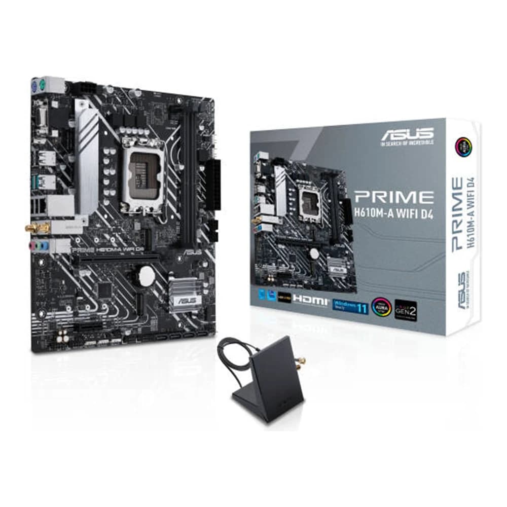 ASUS Prime H610M-A WiFi D4 LGA 1700 Micro ATX Motherboard, 2x DDR4 DIMM Slots, Up to 64GB Max Memory, 1x PCIe 4.0 x16 SafeSlot Slot, 2x M.2 Slots, WiFi & Bluetooth Connectivity